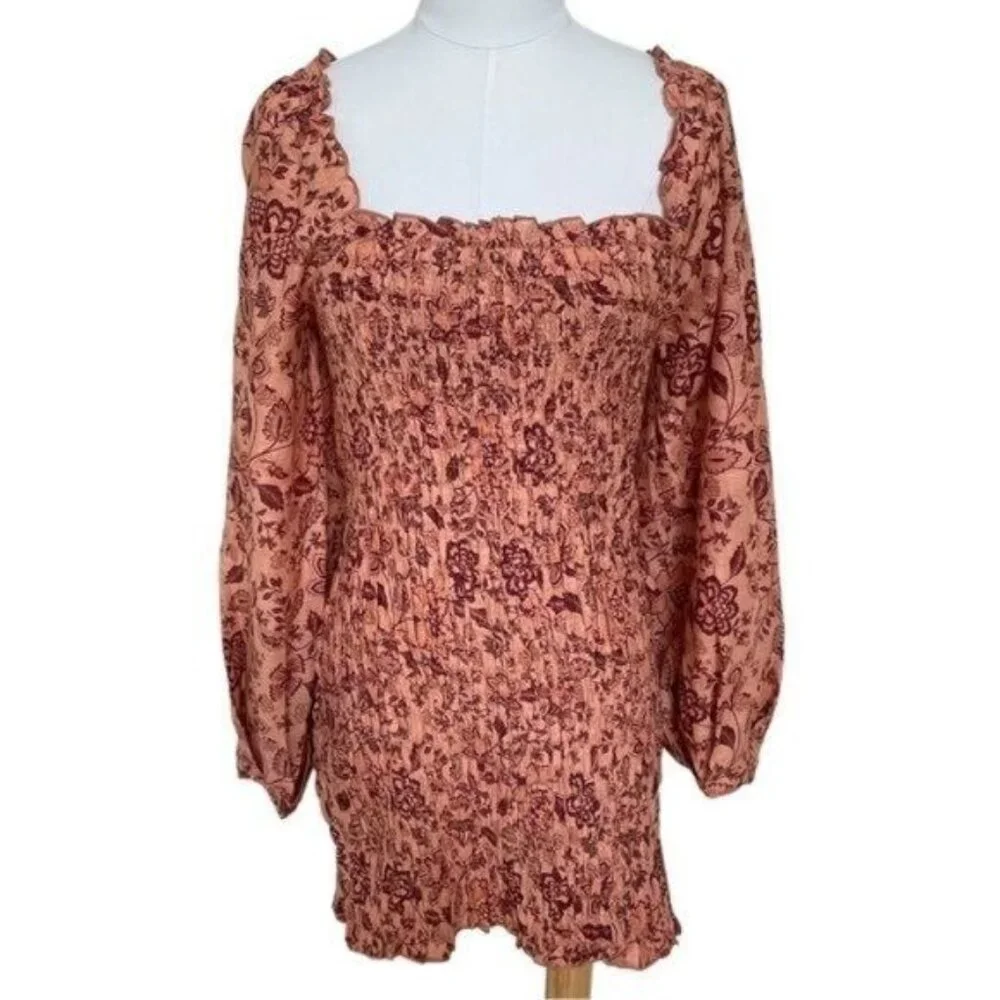 Free People Smock It To Me Floral Mini Dress Size Large NWOT